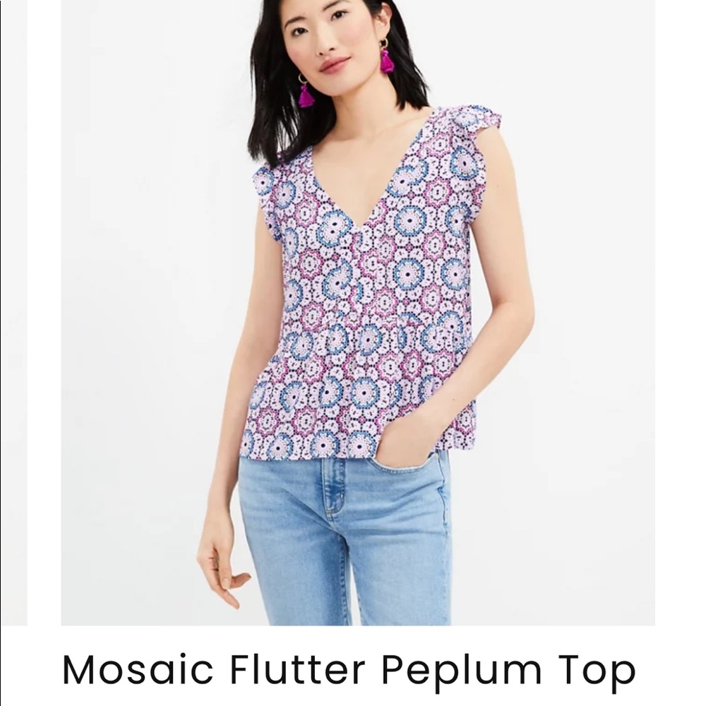 Loft mosaic flutter peplum top- size S